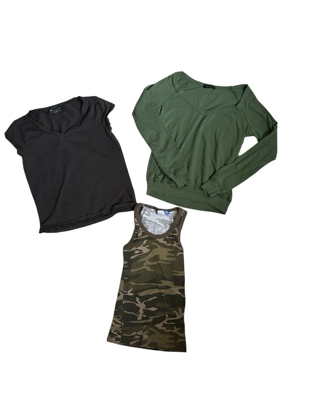 LOT 3 VTG Y2K Brown Green Camo Tops Delia’s, Forever 21, Banana Republic-Size S